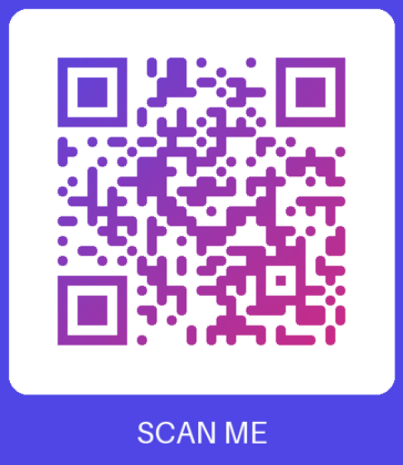 Gradient QR code with a Scan me frame, made with QRCodable